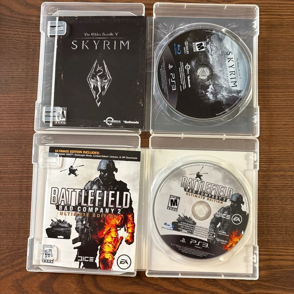 Sony PS3 Video Game Lot 4 Skyrim Battlefield 3 Bad Company 2 Assassins Creed III